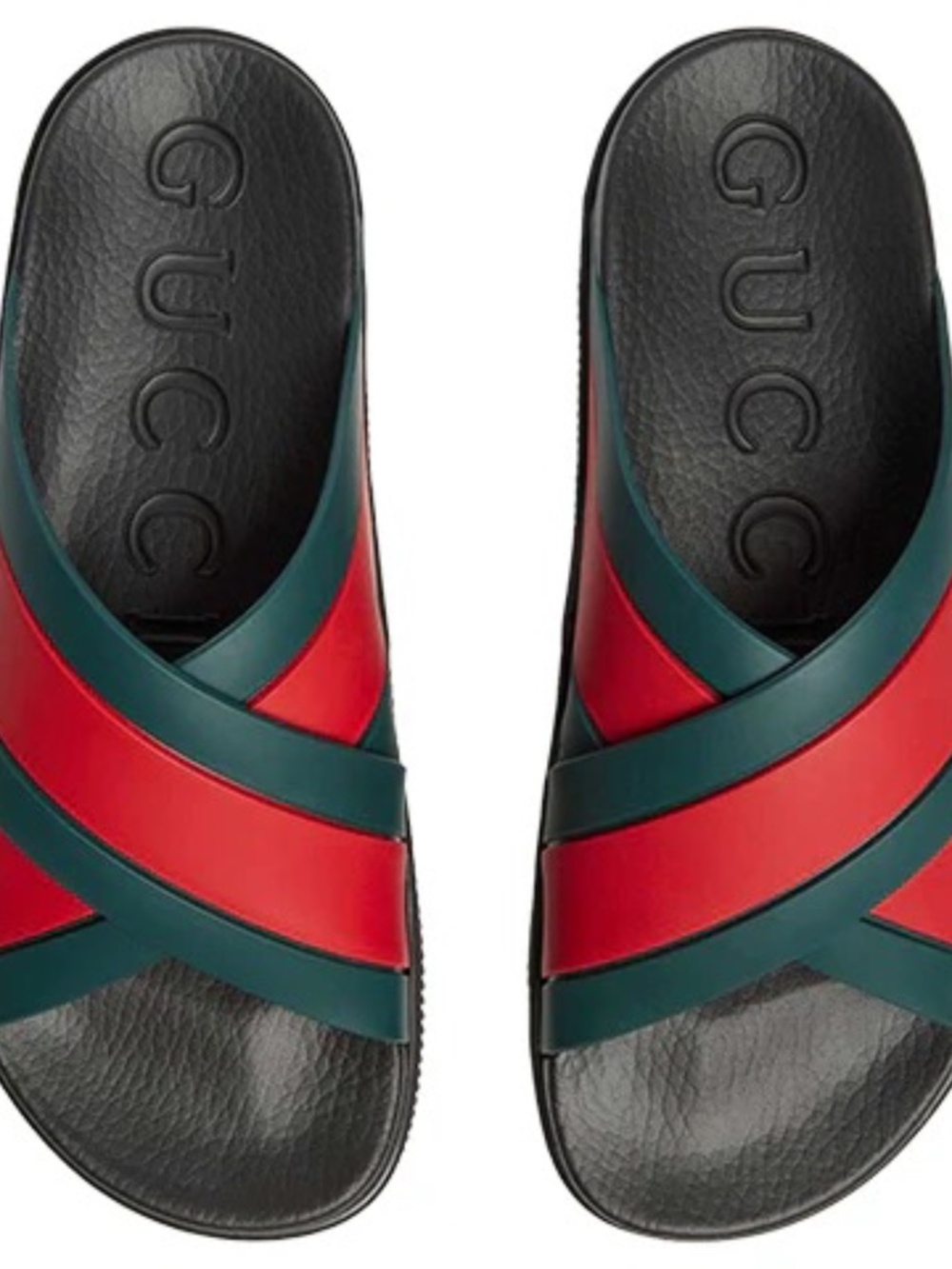 Gucci Black Green Criss Cross Slides Flats 35